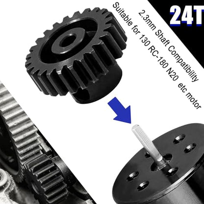 Hardened Steel 0.5M Pinion Gear 24T 2mm Shaft for RC Car/Helicopter Upgrade, Compatible with ARRMA 1/14 Typhoon 1/16 Mojave 1/18 Granite, Losi 1/12, 0.5Mod 13T-27T Gear for Brushed Brush-Less Motors - size: 24T