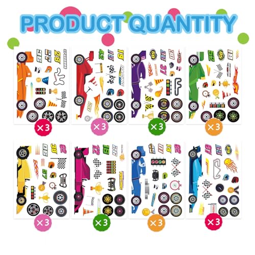 Car Stickers for Kids, DIY Race Car Sticker, Make Your Own Stickers | 24 Sheets, DIY Art Crafts Supplies, Race Party Favors, Birthday Party Decorations - style: Race Car