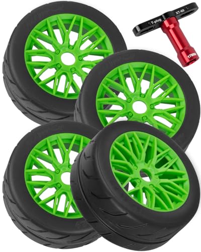 RC Tires Wheels for 1/7 Infraction 6S BLX,1/8 Typhon 6S BLX,Limitless,Rubber Highway Wheels Soft Tires Truck Tire Highway Tires,4PCS Green - color: Green(4pcs Tires)