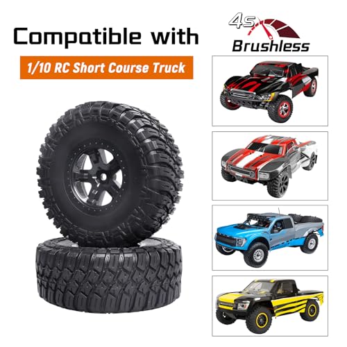 4.72 inches 120mm RC Short Course Tires and Wheels 12mm Hex for 1/10 Traxxas Slash 2WD Slash 4x4 Losi SCT Redcat Blackout SC, Set of 4 (Type 2)