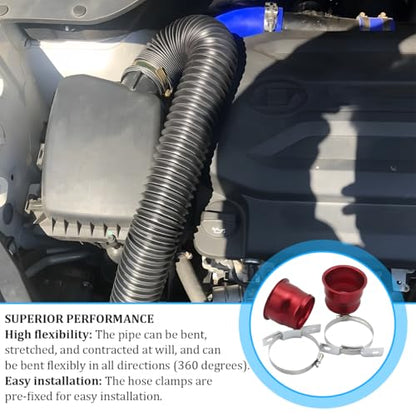 3" Car Turbine Intake Pipe, Adjustable Flexible Aluminum Vehicle Cold Air Intake Tube, Automotive Ducting Turbo Inlet Tube Pipe, Universal for SUV Automobile Truck (Blue) - color: Blue
