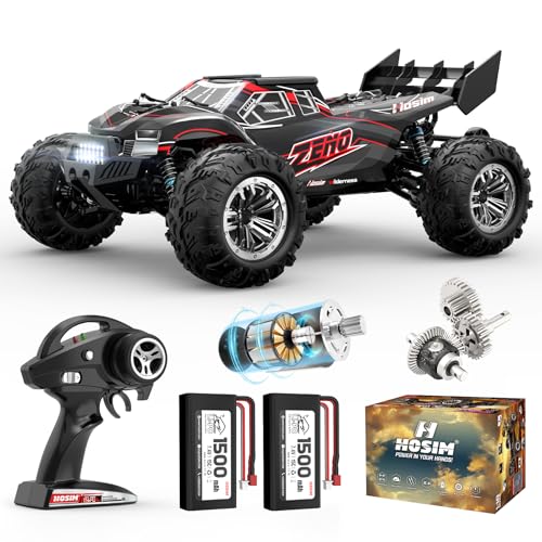 Hosim 1/10 RC Car for Adults & Boys 48+KMH, Electric Remote Control Car High Speed Large RC Truck 4X4 Off-Road All Terrains Waterproof Monster Trucks, Hobby RC Cars Toys Gifts for Boys 8-12 - color: Red