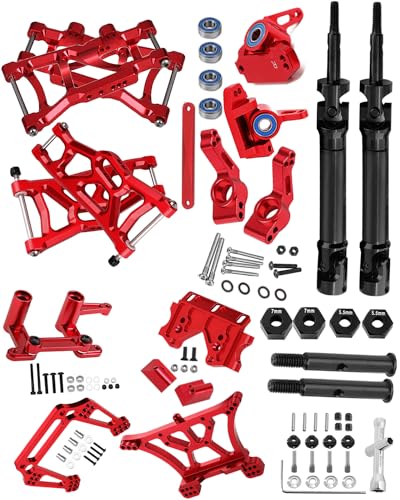 Upgrades Part for 1/10 Rustler 2wd VXL,Alloy Caster Block,Drive Shaft CVD Axles,Suspension Arm,Steering Blocks,Stub Axle Carriers,Shock Tower,Bulkhead,Red - color: 1set W/Cvd - Red