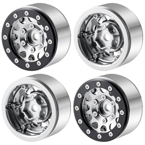 Aluminium 1.55" RC Beadlock Wheel Hub Rims for Axial UTB18 D90 TF2 CC01 AX90069 MST JIMNY 1/10 RC Crawler Trail Truck Car Upgrade Parts (Silver) - color: Silver