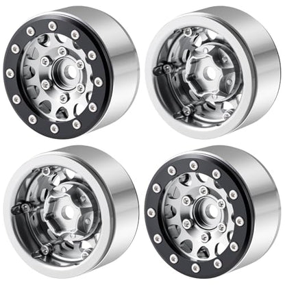 Aluminium 1.55" RC Beadlock Wheel Hub Rims for Axial UTB18 D90 TF2 CC01 AX90069 MST JIMNY 1/10 RC Crawler Trail Truck Car Upgrade Parts (Silver) - color: Silver