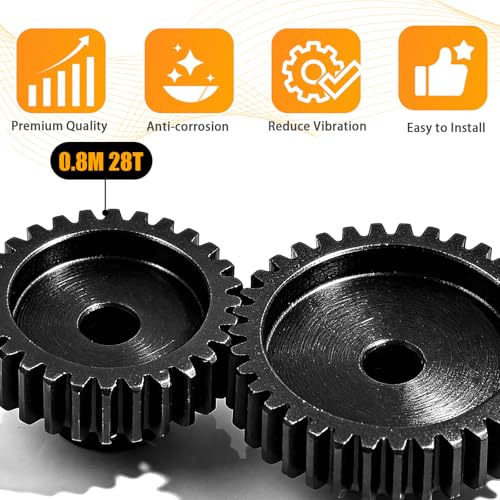 3-Pack Steel Metal 0.8M 5mm Pinion Motor Gear Sets 28T Compatible with HPI Kyosho Losi Axial Tamiya 1/8 1/10 RC Car Monster Truck Buggy, 0.8 Module Gear for Traxxsa Arrma - style: 3Pcs 28T