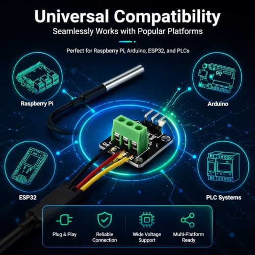 DS18B20 Waterproof Temperature Sensor Probe Moudle Kit Stainless Steel Probe for Raspberry Pi, 5 pcs, 1 Meter