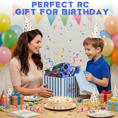 Wedopro RC Car for Boy Ages 6-12: 2 Batteries 360° Stunt Rotating 4WD Remote Control Toy with Headlights, Indoor Outdoor Birthday Gifts for Kids 6 7 8 9 10 11 12, Blue