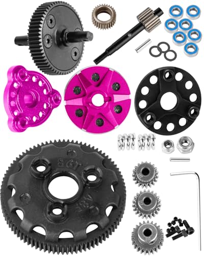 RC Transmission Gear &48P 86T w/19T 21T 23T Pinions &Slipper Clutch &Pressure Plate &Slipper Rebuild Kit Upgrades Part for 1/10 2WD Slash/Rustler/Stampede/Bandit 2WD(VXL) RC Car,Pink - color: Pink(1set)