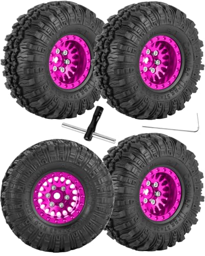 RC 1.0 Beadlock Wheels and Tires for 1/18 TRX4M,1/24 SCX24 RC Crawler,Alloy Aluminium RC Wheels 1.0 Beadlock Rims Soft Rubber Tires,4PCS,Pink - color: Pink(4pcs)