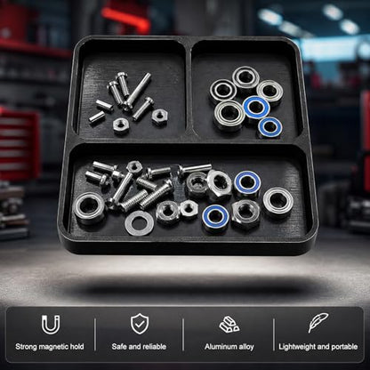 Magnetic Parts Tray, Aluminum Alloy Auto Repair Screws and Parts Organizer, Magnet Hardware Holder Tray for Car RC Repair Phone Electronics Maintenance, Car Accessories (Black) - color: Black