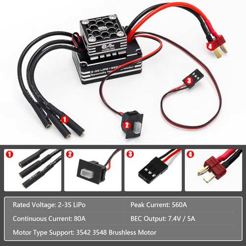 3548 1400KV Brushless Outrunner Motor with AM32 80A Brushless ESC Electric Speed Controller and USB Linker Programming Card for 1/10 Remote Control Crawler Upgrade - size: 1400KV, w/ Programming Card