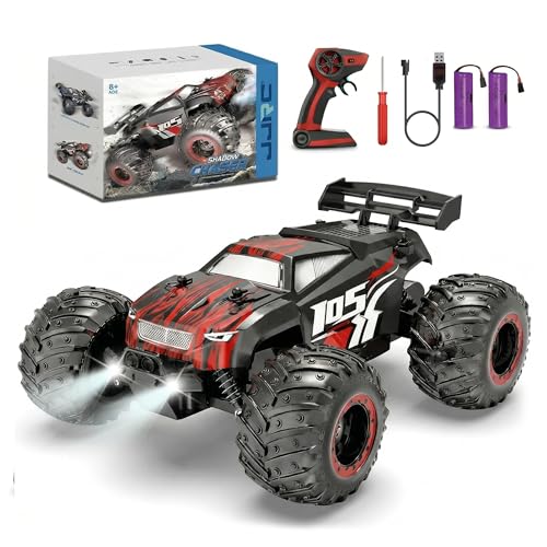 Remote Control Car, 2.4GHz high Speed 20km/H, 1:16 Scale 4 * 4 Off-Road RC Truck, High Speed All-Terrain Racing Vehicle with 2*Rechargeable Batteries, LED Lights, Gifts for Kids & Adults