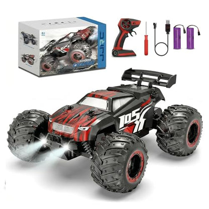 Remote Control Car, 2.4GHz high Speed 20km/H, 1:16 Scale 4 * 4 Off-Road RC Truck, High Speed All-Terrain Racing Vehicle with 2*Rechargeable Batteries, LED Lights, Gifts for Kids & Adults