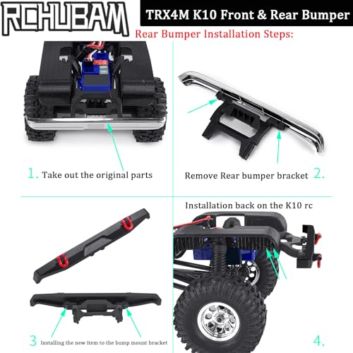 RCHUBAM Front Rear Bumper with Trailer Hitch Hooks for 1/18 TRX4M K10 | Aluminum Alloy,2PCS - style: Front & Rear