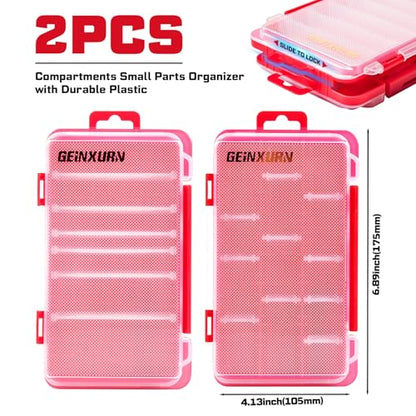 Geinxurn Small Flat Storage Parts Organizer, 2Pcs Red Portable Transparent Plastic Small Parts Tool Box with Removable Dividers, Screwdriver Bit Cases Storage(2 Pieces) - style: Flat-2pcs