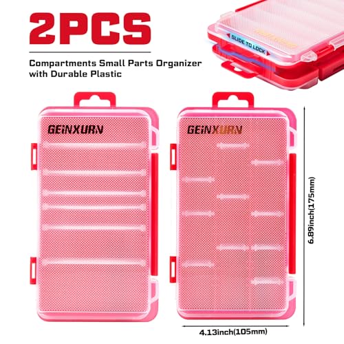 Geinxurn Small Flat Storage Parts Organizer, 2Pcs Red Portable Transparent Plastic Small Parts Tool Box with Removable Dividers, Screwdriver Bit Cases Storage(2 Pieces) - style: Flat-2pcs