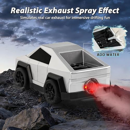 Remote Control Car Cyber-Inspired Rc Cars Toys with Drift Spray Lights Sound Automatic Follow 2.4GHz Rc Truck Toys for 3+ Boys Pet - color: Silver