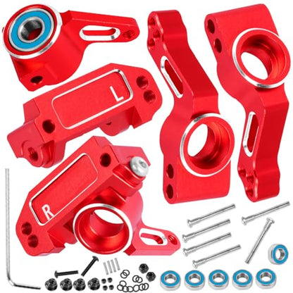 Aluminum Steering Blocks,C-Hubs Caster Block,Rear Stub Axle Carriers w/Bearings Upgrades Part for 1/10 Slash 2WD (VXL)/Rustler 2WD (VXL)/Stampede 2WD (VXL)/Bandit 2WD (VXL),Red - color: Red - (Steering Blocks)