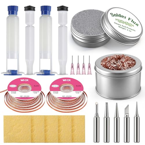 Soldering Tip Cleaning Kit | Include Flux Paste, Tip Tinner, Solder Wick, Iron Tips, Soldering Iron Tips Cleaner, Cleaning Sponge for Electronics Repair