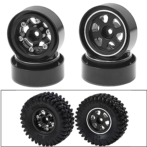 ShareGoo 4Pcs Metal 1.0 Beadlock Wheels Rims 7mm Hex Wheel Hubs 1.0" Wheels Compatible with 1/18 Traxxas TRX4M Axial SCX24 Gladiator Deadbolt Bronco 1/24 RC Crawler (Black) - color: Black