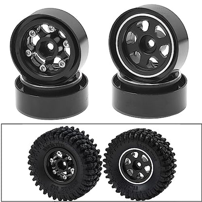 ShareGoo 4Pcs Metal 1.0 Beadlock Wheels Rims 7mm Hex Wheel Hubs 1.0" Wheels Compatible with 1/18 Traxxas TRX4M Axial SCX24 Gladiator Deadbolt Bronco 1/24 RC Crawler (Black) - color: Black