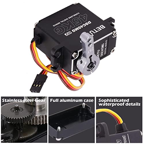 45Kg Coreless Servo Motor HV 8.4V, High Torque RC Digital Servo | Full Waterproof Servo, Stainless Steel Gear Servo with 25T Servo Horn(180°)