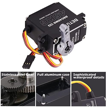 45Kg Coreless Servo Motor HV 8.4V, High Torque RC Digital Servo | Full Waterproof Servo, Stainless Steel Gear Servo with 25T Servo Horn(180°)