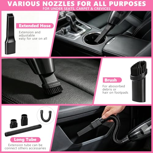 21PCS Car Detailing Kit Interior Cleaner - with Handheld Car Vacuum, Windshield Cleaning Tool, Detailing Brushes, Car Cleaning Supplies Kit for Women Men (Pink) - color: pink