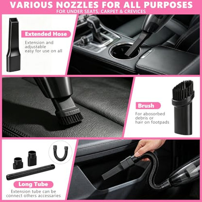 21PCS Car Detailing Kit Interior Cleaner - with Handheld Car Vacuum, Windshield Cleaning Tool, Detailing Brushes, Car Cleaning Supplies Kit for Women Men (Pink) - color: pink