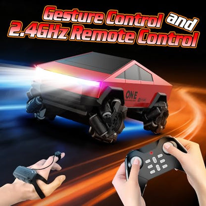 Gesture Sensing RC Drift Car, RC Stunt Car 360°Rotating Drifting RC Cars 1/28 4WD Drift RC Stunt Cars with Colorful Light 2.4GHz Remote Control Truck Gifts Toy for Kids Boys 8-12 - color: Red
