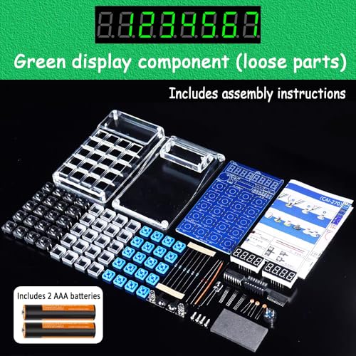 DIY 7-Digit LED Display Electronics Calculator Soldering Practice Kit | Build Electronics STEM Projects for Classroom/Home; Learn to Solder Kit for adults, teens, students, makers and hobbyists. - color: Green