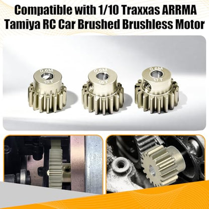3PCS 0.6M Pinion Gear Set 15T 16T 17T, 7075 Aluminum Alloy 0.6 Mod RC Gears with 3.175mm Bore for 540 550 Brushed Brushless Motors, Fits for 1/10 Tamiya Redcat HSP HPI RC Cars - size: 15 16 17T