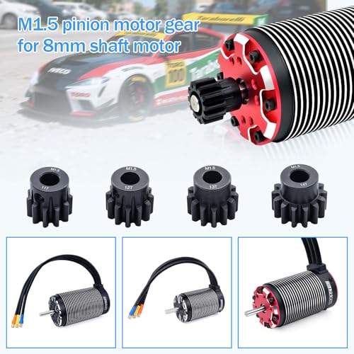 M1.5 Pinion Gear 11T 12T 13T 14T 8mm Shaft Steel Motor Gear Set for 1/5 1/6 1/7 1/8 1/10 Tra-xxas Arrma HSP HPI AXIAL LOSI RC Car Brushed Brushless Motor - size: 11T 12T 13T 14T