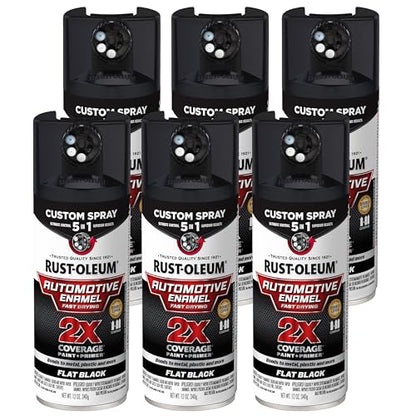 Rust-Oleum 2X Automotive Enamel 5-in-1 Spray Paint, Flat Black | Fast Dry, Adjustable Custom Spray Dial, Multi Surface (Metal, Wood, Plastic and More), Any Angle, Ultimate Coverage, 6 Pack - color: Flat Black, size: 12 Ounce (Pack of 6)