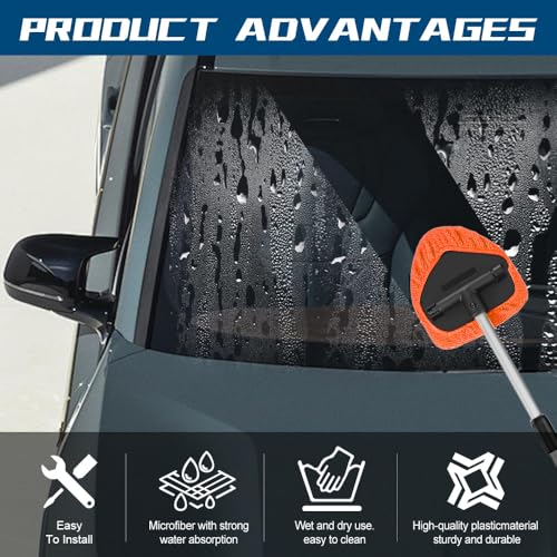 Car Wash Brush with Long Handle, Windshield Cleaning Tool, Car Washing Mop Kit Mitt Sponge Car Cleaning Supplies Kit, Microfiber Towel Gloves Universal for Cars RV SUV Truck Office (Orange) - color: Orange