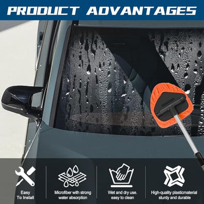 Car Wash Brush with Long Handle, Windshield Cleaning Tool, Car Washing Mop Kit Mitt Sponge Car Cleaning Supplies Kit, Microfiber Towel Gloves Universal for Cars RV SUV Truck Office (Orange) - color: Orange