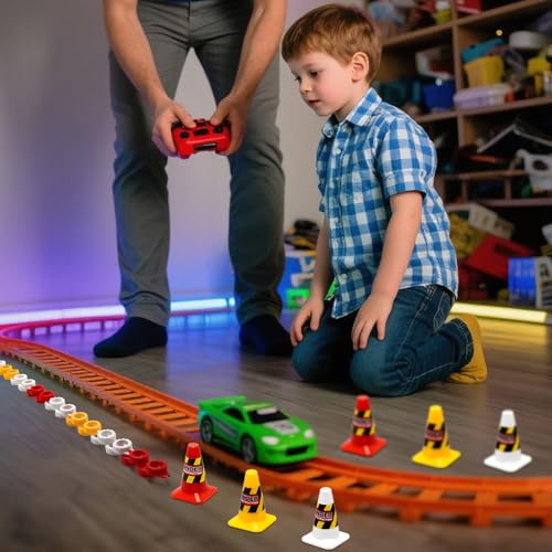 180 Pieces RC Car Racing Track Drift Runway Drift Field Fence with 30PCS Road Cones for 1/14 1/16 1/18 1/24 1/28 1/30 1/43 Mini RC Car (Yellow & Red & White, 210PCS) - color: Yellow & Red & White, 210pcs