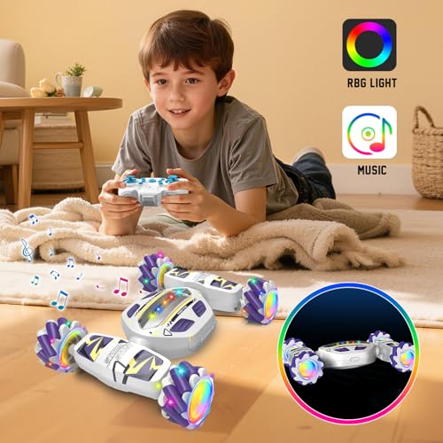 Gesture Sensing RC Stunt Car for Boys 8-12 - Gifts Toy for Kids,4WD Remote Control 360° Rotating,Transform Hand Controlled,Birthday Presents for Boy Age 8 9 10 11 12(White)