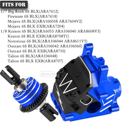 RC F/R Gearbox Case Diff 43t &10t Input Gear Upgrades for 1/8 Kraton/Outcast/Talion 6S BLX EXB,Notorious 6S BLX,1/7 Mojave 6S BLX EXB,BigRock/Fireteam 6S BLX,Navy Blue - color: Navy Blue(1set)