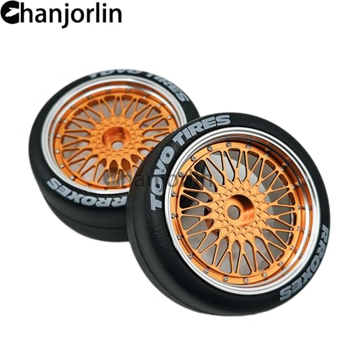 1/10 RC Drift Smooth Tires OD 2.56" & Aluminum Wheels 12mm Hex Hard Drift Racing Tyres for 1:10 1/12 Rally Street On Road Touring Car TT01 TT02 XV02 XV01 TA06 KYOSHO PTG2 4PCS (Gold) - color: Gold