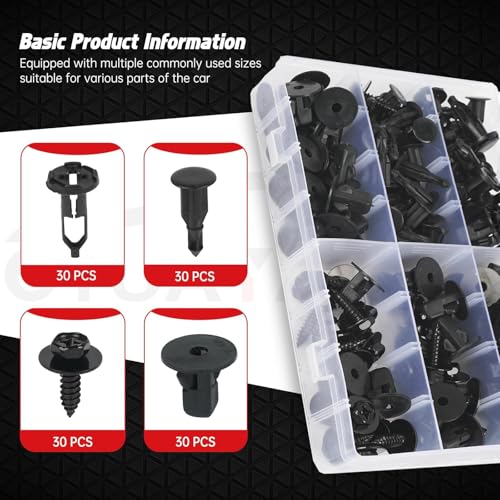 OTUAYAUTO 121PCS 4 in 1 Body Bumper Screw Bolts Fender Liner Clips | Replacement for Toyota Wheel Well Liner Retainers OEM 90159-60498, 52161-16010, 90189-06013, 90189-06065 - size: 120Pcs 4 Sizes Clips with 1 Remover for Toyota
