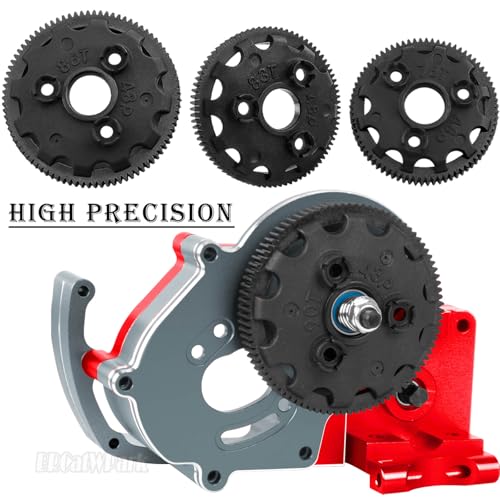Transmission Case Gearbox w/Spur Gear Upgrades Part for 1/10 Slash/Stampede/Bandit/Rustler 2WD (VXL),RC Aluminum Transmission Gearbox Hops Up,Titanium & Red - color: Titanium - (Gear Gearbox)