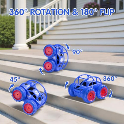 Remote Control Car, Fast Direct Charging RC Cars Amphibious 360° Rotating LED Rechargeable Stunt Car 2.4Ghz 4WD All Terrain RC Race Cars Toy Christmas Birthday Gift for Kids Boys Girls Aged 3-12 years - color: Blue