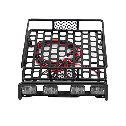 Large Size RC Roof Rack Luggage Carrier with 4 LED Lights, Metal Roof Rack for Axial SCX10 1/10 Scale RC Crawler Car, High Simulation Accessory with Quadrate Lighting (4 White) - size: 4 white