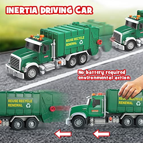 Dwi Dowellin Toddler Toys for 3 + Years Old Boys, 15" Large Garbage Truck Toy,Friction Powered Waste Management Garbage Truck with Lights and Sounds,3 Rear Loader Trash Cans,Kids Gift - style: garbage tuck