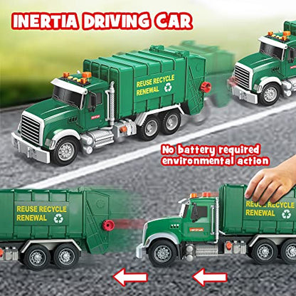 Dwi Dowellin Toddler Toys for 3 + Years Old Boys, 15" Large Garbage Truck Toy,Friction Powered Waste Management Garbage Truck with Lights and Sounds,3 Rear Loader Trash Cans,Kids Gift - style: garbage tuck