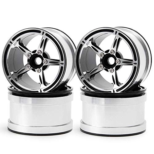 Aluminum Alloy 2.2" Beadlock Wheels/Rims for 1/10th RC Crawler Truck Car Axial Wraith-Pack of 4 (Silver+Black)