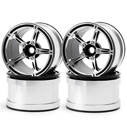 Aluminum Alloy 2.2" Beadlock Wheels/Rims for 1/10th RC Crawler Truck Car Axial Wraith-Pack of 4 (Silver+Black)