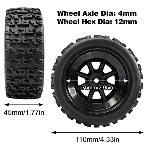 Aimrock 4-Pack 1/10 Pre-Glued 12mm Hex 3.2" Short Course SC Trucks Wheels and Tires Combo for Losi Tenacity Slash Blackout Off-Road Car
